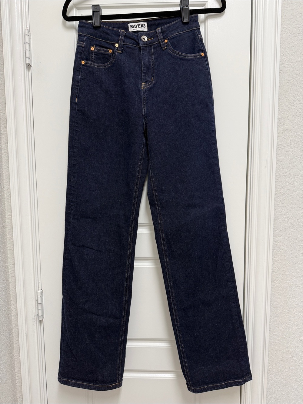Bayeas Women's Dark Blue High Rise Straight Jeans